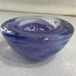 Kosta Boda Swedish Art Glass Purple Swirl Bowl Candle Holder Votive Tea Light